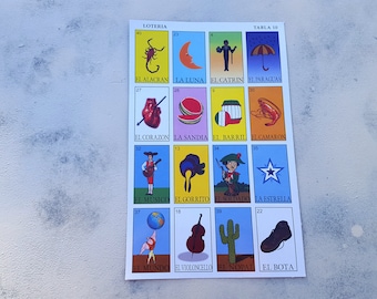 Mexican Loteria Cards: Colorful Bingo Game, Set of 10