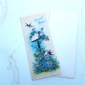 1940s Vintage Thank You Card: Parchment Paper, Flowers & Birds