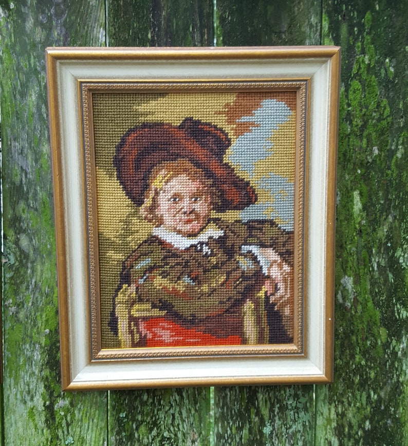 Pair of Framed German Vintage Needlepoint Tapestry Bed and Etsy 日本