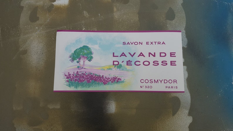 Vintage Label, Soap Label, Savon, Extra Lavande, DeCosse Cosmydor, Paris No 320, French Label, 30s Label, French Soap Label, Ephemera image 1