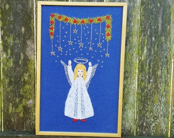 Vintage Christmas Decorations Christmas Wall Hanging Angel Wall Hanging Vintage Needlepoint Christmas Needlepoint Christmas Angel Kitsch