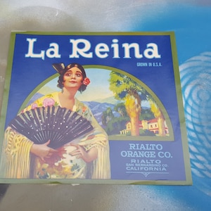 20s Crate Label, Vintage Crate Label, Rialto Brand, Citrus Label, Orange Crate Label, Fruit Crate Label, California Label, La Reina