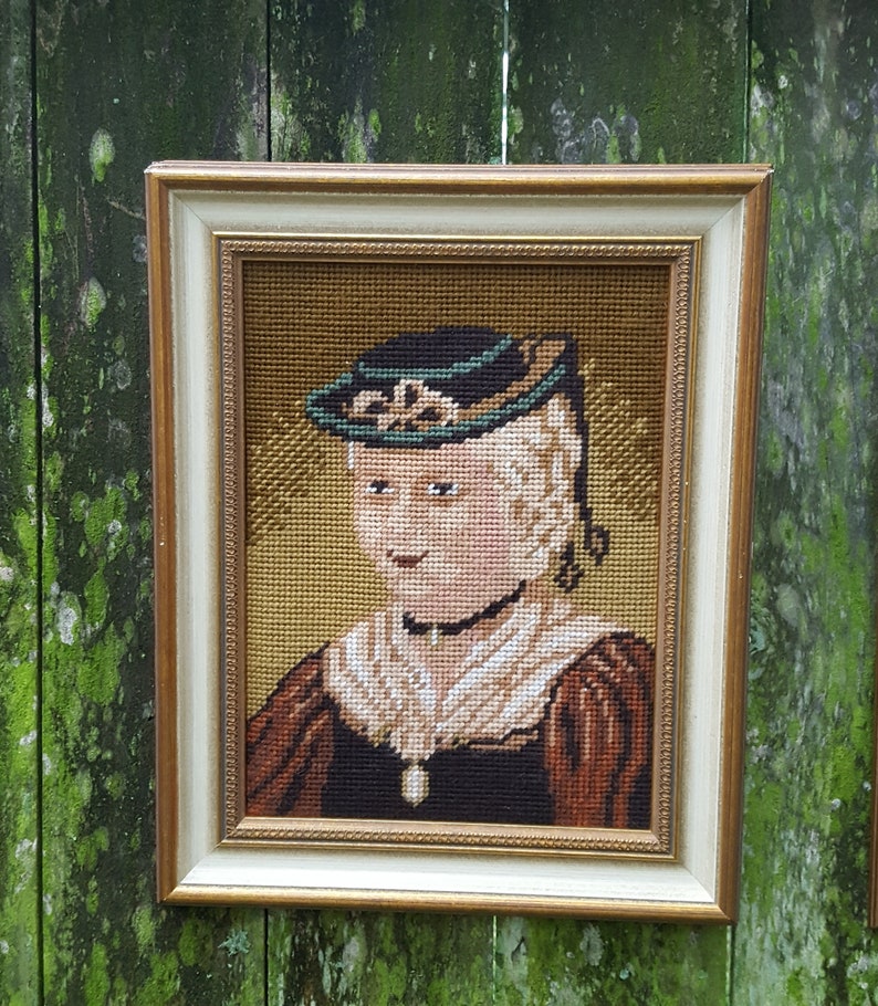 Pair of Framed German Vintage Needlepoint Tapestry Bed and Etsy