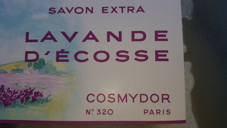 Vintage French Soap Label: Savon Extra Lavande, Cosmydor Paris bild 2