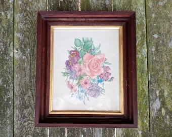 Antique Wooden Frame, Vintage Frame, 1920s Frame, Handmade Frame, Vintage Floral Print, 40s Print, Vintage Print, Vintage Wall Hanging