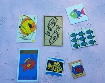 Lot of 7 Vintage Game Cards Fish Cards Trading Cards Angel Fish Gold Fish Pisces Dutch Game Card 70s Cards  Vintage Playing Cards