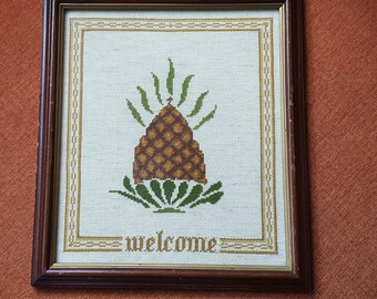 Framed Pineapple Art, Wall Art, Vintage Wall Hanging, Framed Tapestry, Wall Décor, Home Décor, Pineapple, Welcome Sign, House Warming Gift