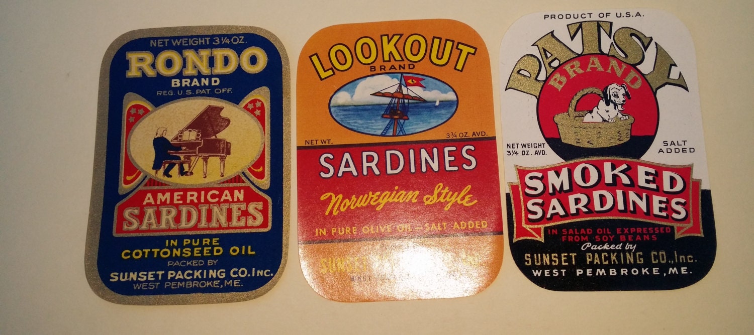Vintage Sardine Labels Restaurant Decor Fishmonger Vintage Etsy