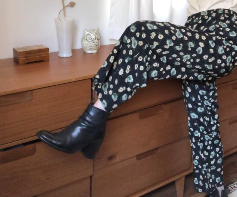 Black Floral Wide Leg Pants | Etsy