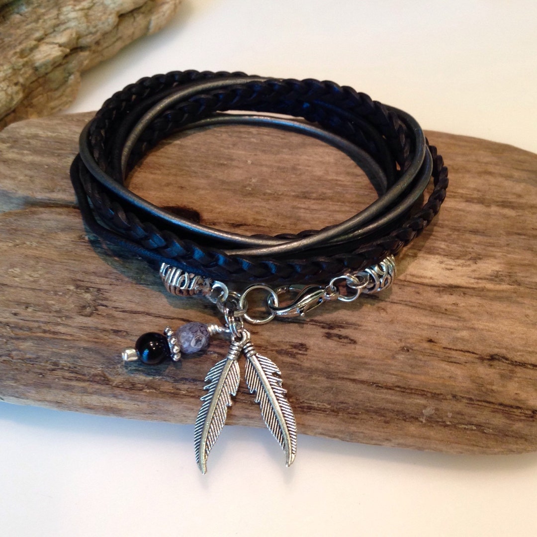 Leather Bracelet Boho Wrap Bracelet Triple Wrap Charm - Etsy