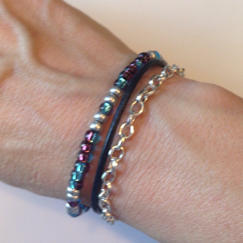 Boho Bracelet Single Wrap Bracelet Blue Silver With Charm Etsy