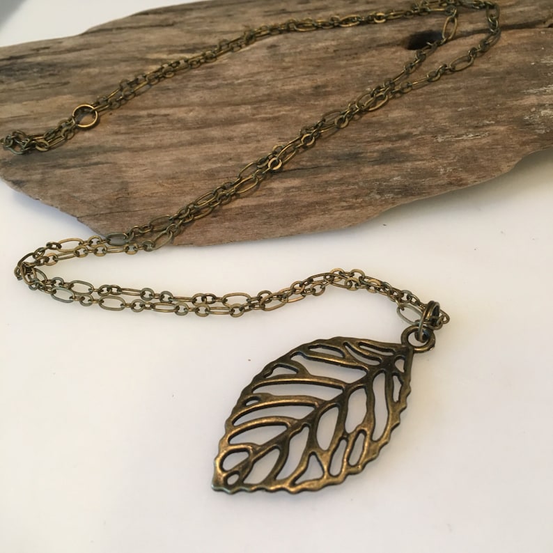 Boho Necklace, Boho Leaf Pendant Necklace, Pendant Necklace, Long Bronze Leaf Necklace, antique bronze Necklace, Long Pendant Necklace, image 2