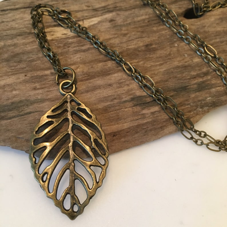 Boho Necklace, Boho Leaf Pendant Necklace, Pendant Necklace, Long Bronze Leaf Necklace, antique bronze Necklace, Long Pendant Necklace, image 3