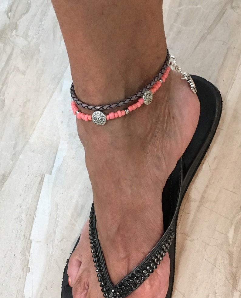 Ankle Bracelet Beach Ankle Wrap Boho Beach Style Coral Etsy