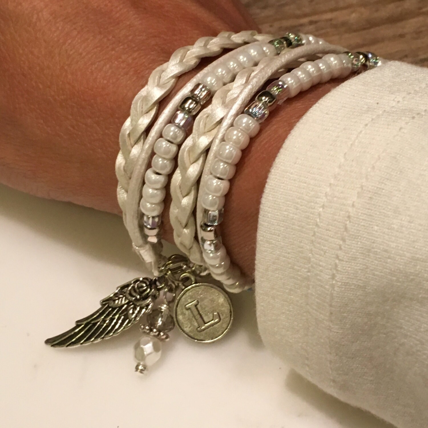 Heaven Angel Wrap Bracelet, Boho Wrap, Memorial Bracelet,leather Bead…