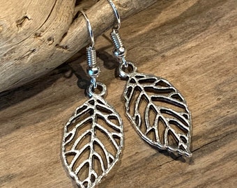 Boho Earrings, Silver Leaf Earrings, Boho Leaf, Lead free Silver, dangle Earrings, Small leaf earrings