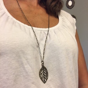 Boho Necklace, Boho Leaf Pendant Necklace, Pendant Necklace, Long Bronze Leaf Necklace, antique bronze Necklace, Long Pendant Necklace, image 4