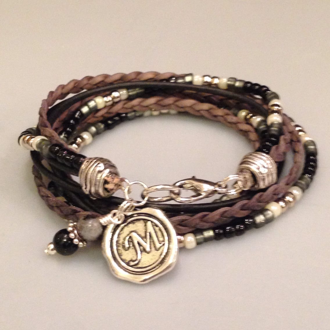 Top Seller! Leather Bracelet, Unisex, Beaded Wrap Bracelet, Leather B…