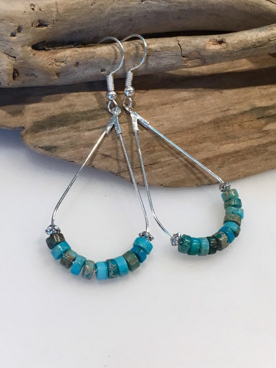 Hoop Earrings Boho Style Beaded Hoop Earrings Blue | Etsy