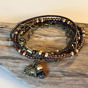 Boho Bracelet, Wrap bracelet, Bronze, Gold, Brown, Copper Wrap bracelet, Earth tones, Custom Charm Bracelet, Double Wrap