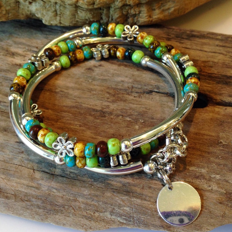 Boho Wrap Bracelet Beaded Tube Wrap Silver Wrap Bracelet Etsy