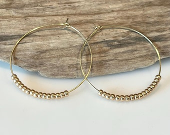 Gold Hoop Ohrringe, 18K Runde Creolen, Boho, Zwei-Zoll-Runde Golf Boho Ohrringe, Geschenk für sie