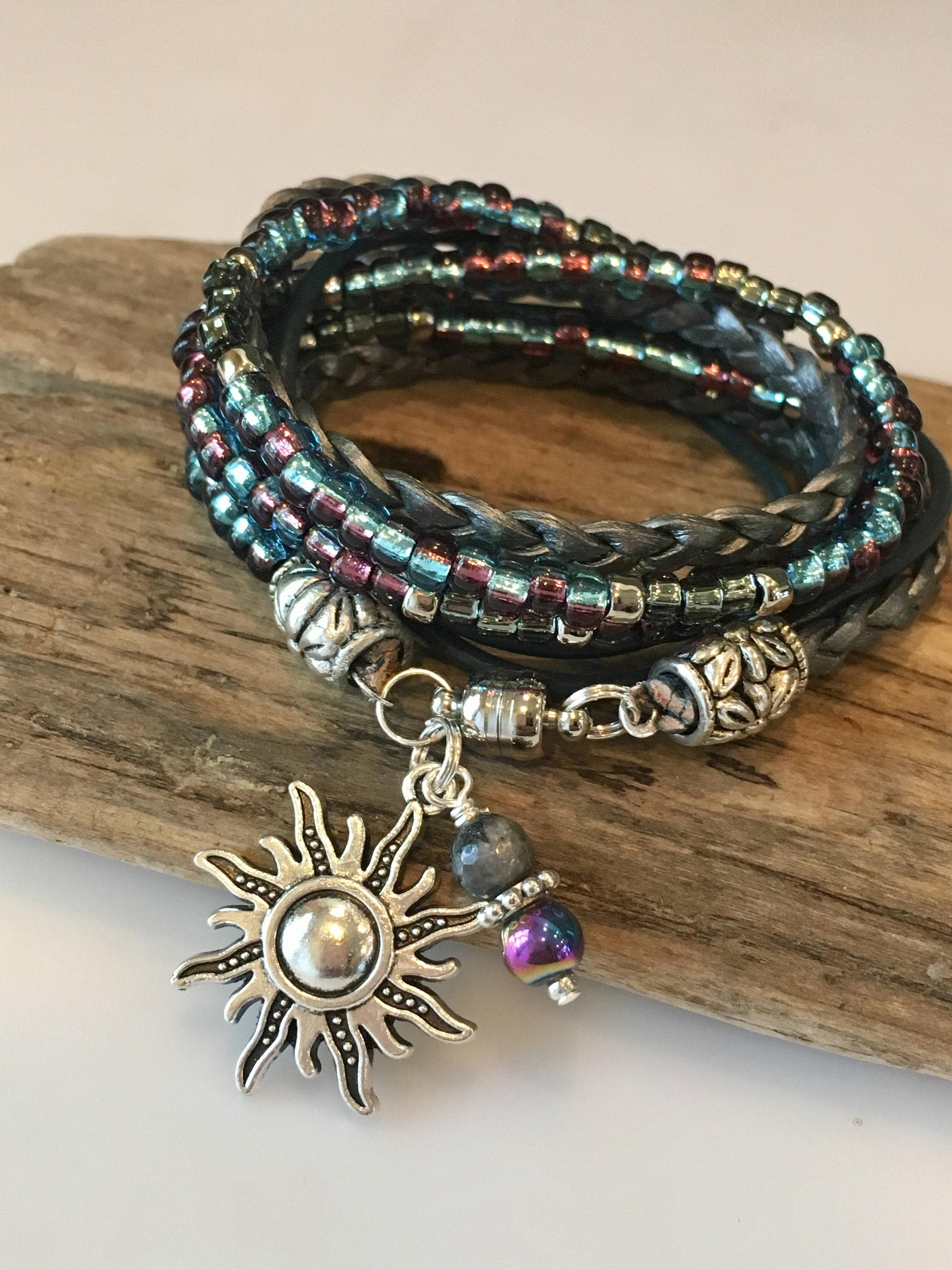 Bracelet, Boho Wrap Bracelet, Leather Bracelet, Leather Beaded Wrap, …