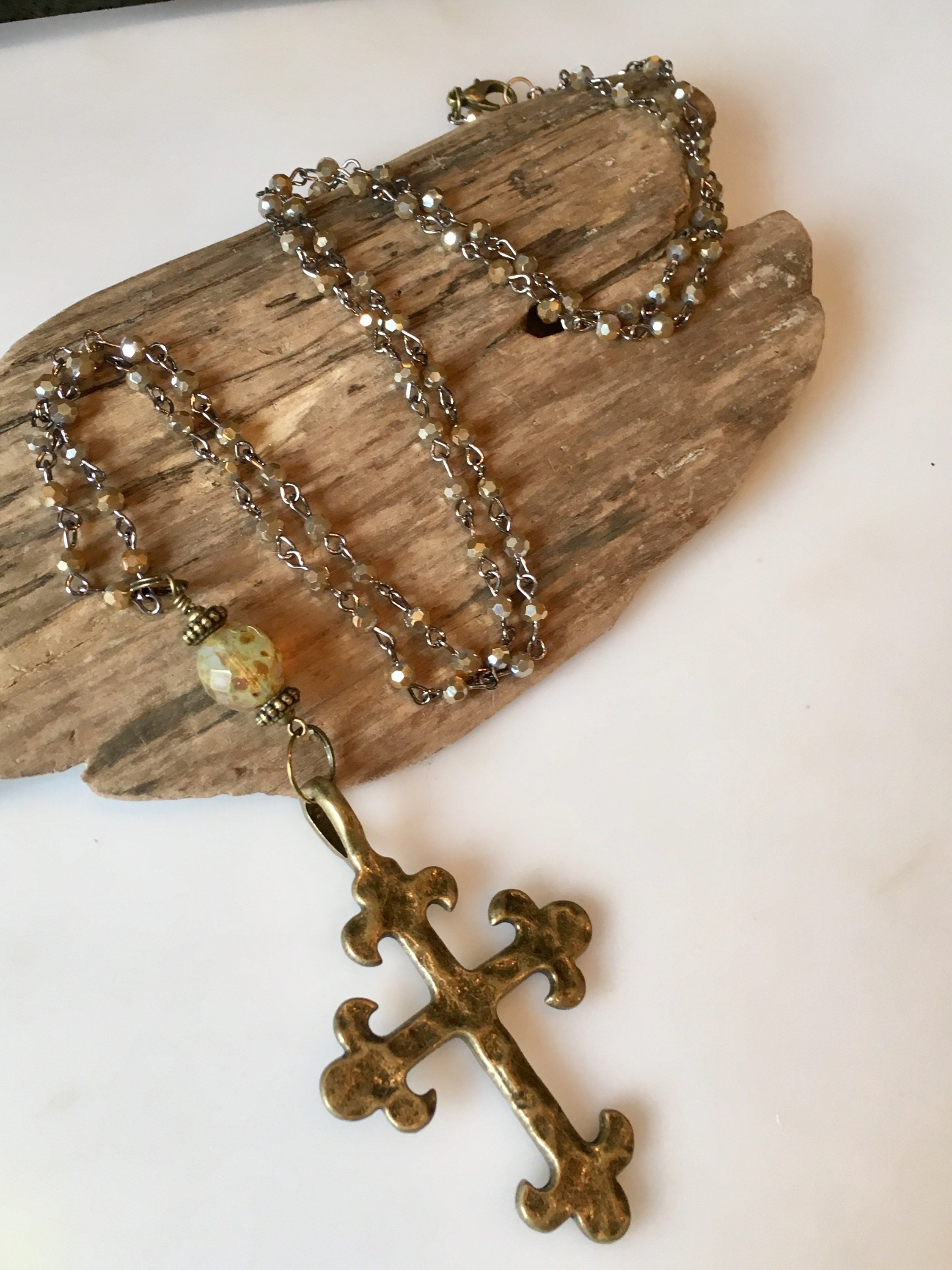 Cross Necklace Boho Vintage Cross Necklace Long Beaded Boho Etsy