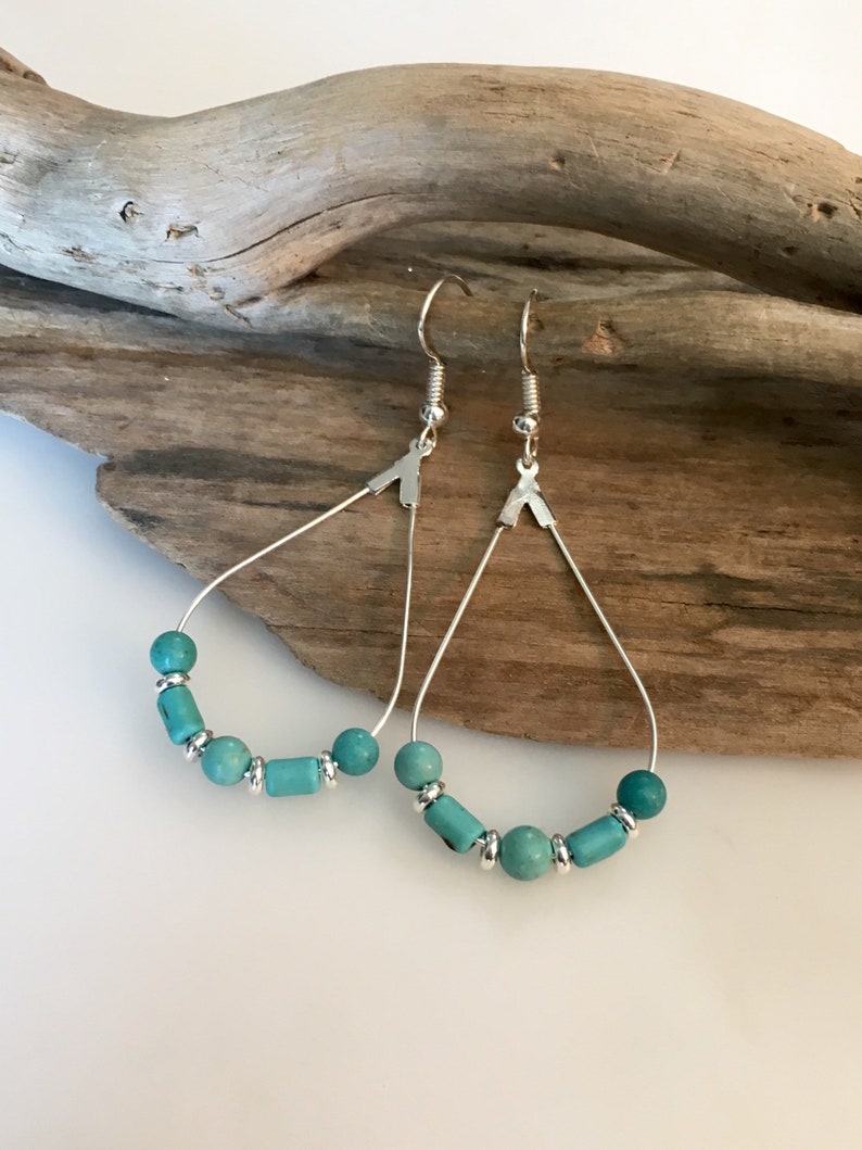 Hoop Earrings Boho Style Teardrop Earrings Turquoise and Etsy