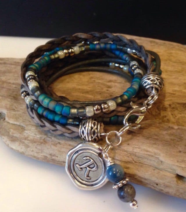 Beaded Wrap Bracelet, Boho Wrap Bracelet, Blue, Cream, Silver, Custom…