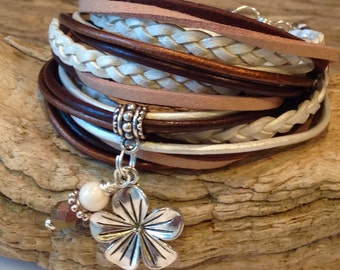 Top Seller! Boho Wrap Bracelet, Leather Wrap Bracelet, Triple Wrap, Custom Bracelet, Layering, Charm Bracelet, Tan, White, Copper, Brown