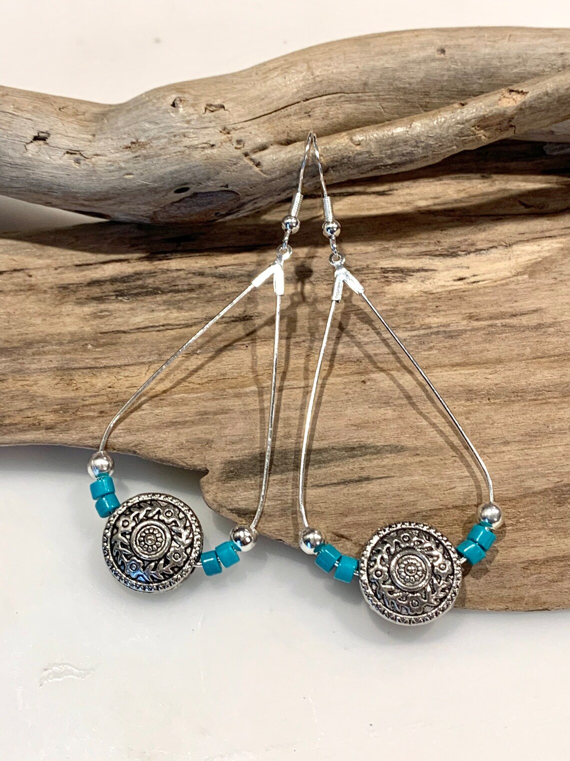 Hoop Earrings Boho Style Teardrop Earrings Turquoise and Etsy