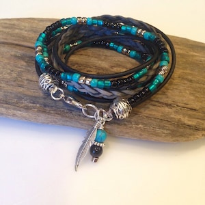 boho Beaded Wrap Bracelet, Custom,Leather Wrap,Charm Braided leather,Bracelet,Zen, Personalized,Turquoise, Black, Boho Wrap bracelet