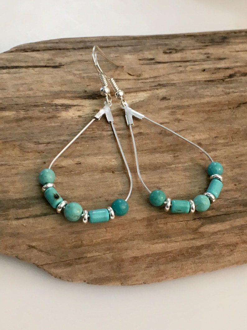 Hoop Earrings Boho Style Teardrop Earrings Turquoise and Etsy