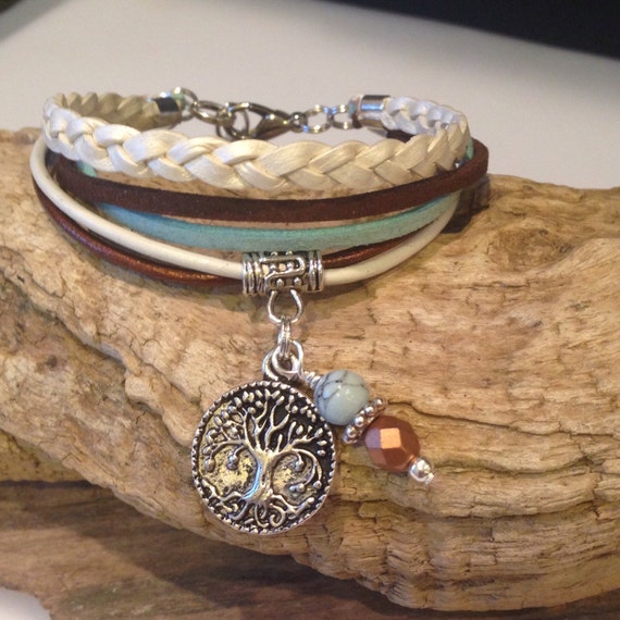 Wrap Bracelet Boho Wrap Leather Wrap Bracelet Choose Your Charm Zen Christian Personalized Leather Bracelet Copper Blue White Etsy