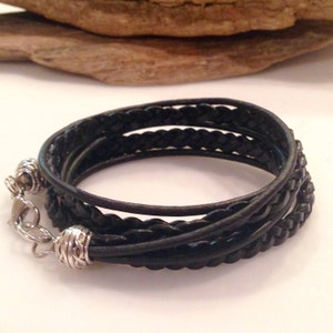 Men&#39;s Leather wrap Bracelet, Men&#39;s Jewelry, Genuine Braided Leather,Black Leather Bracelet for Him, Multi wrap Bracelet, Unisex Bracelet,