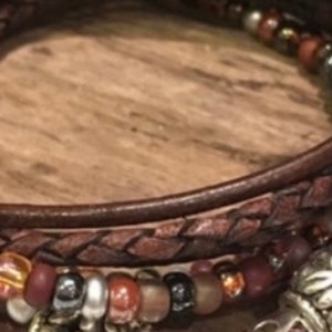 Brown leather bracelet , stack, Boho Wrap Bracelet, Leather Bracelet, Beaded Wrap, Bohemian Style, Charm Bracelet, Burgundy, Plum, Brown, image 2