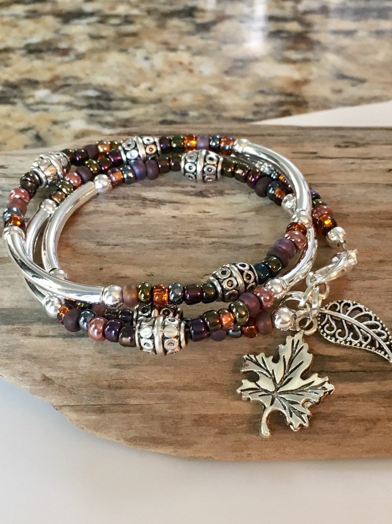 Boho Wrap Bracelet Beaded Tube Wrap Brown Plum Iris Purple Etsy