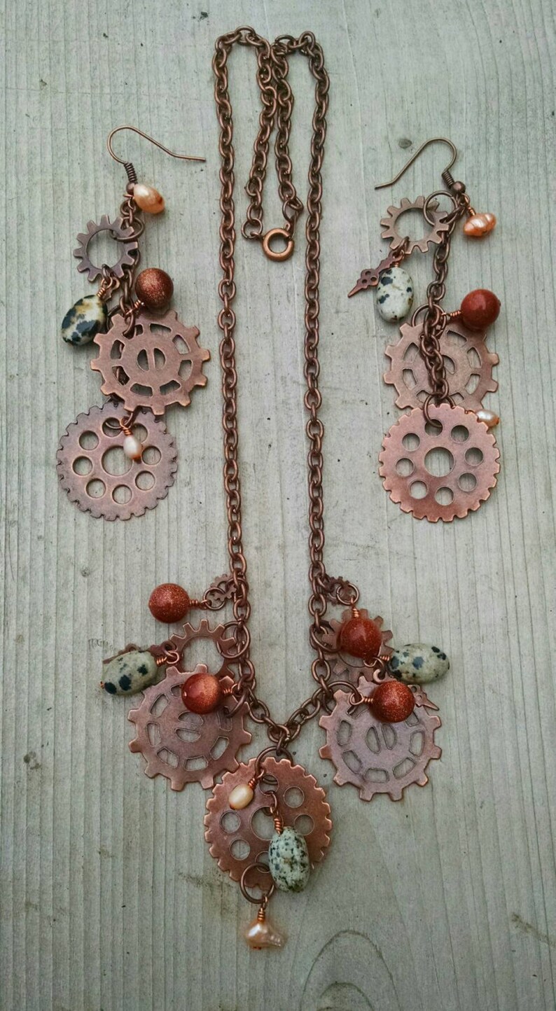 Copper and goldstonepearlgranite steampunk set