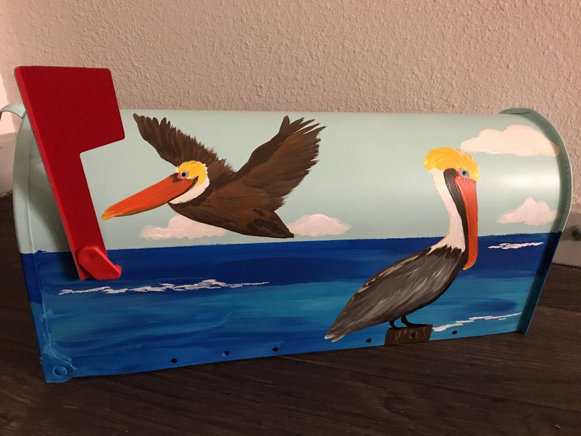 Pelicans Hand Painted Pelican Mailbox Brown Pelicans Flying Etsy