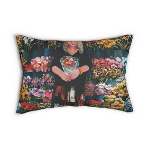 Floral Lumbar Pillow, Botanical Home Decor, Flower Lover Gift, Boho Cushion, Vintage Art Accent Pillow, Living Room Decor