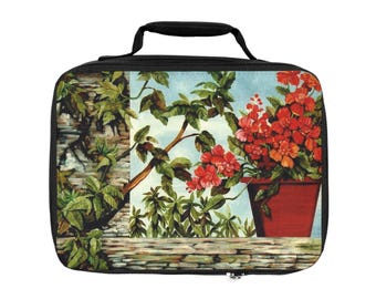 Artistic Floral Lunch Bag for Daily Use, Reusable Lunch Tote, Picnic Bag, School Lunch Box, Cute Meal Carrier