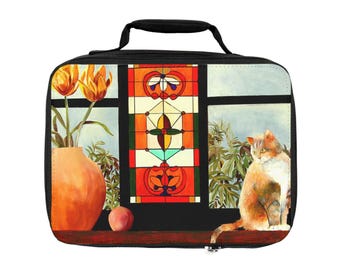 Artistic Lunch Bag with Cat Design - Cute Storage for Kids, Adults, Daily Use, Back to School, Picnic, Lunching at Work, Gift