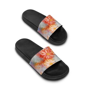 Floral Women&#39;s Slide Sandals, Summer Footwear, Beach Slide Shoes, Trendy Slide Sandals, Gift for Her, Vacation Essentials