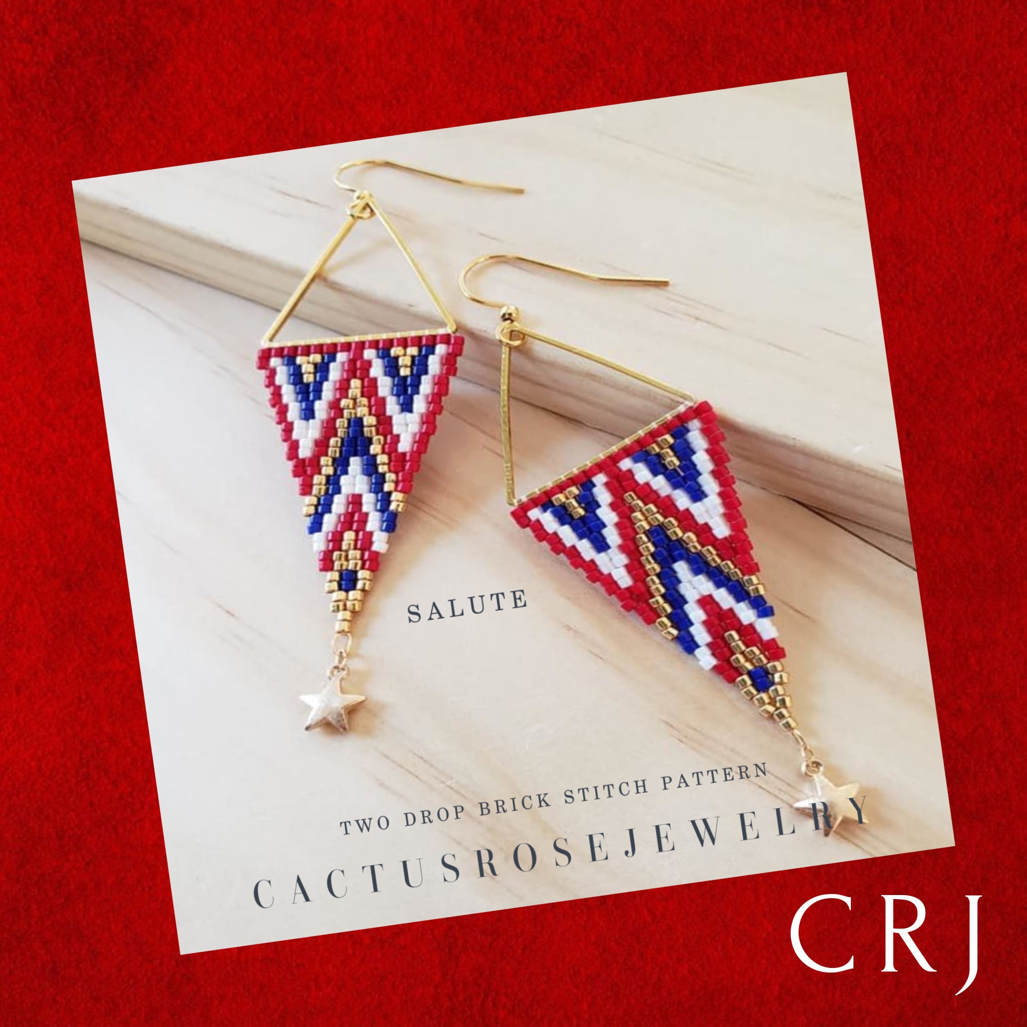 SALUTE Drop Brick Stitch Earring Pattern American Flag, BOHO
