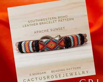 Apache Sunset, Odd Count Peyote Pattern Instant downloading PDF for use with my Round Leather Southwestern Boho Bracelet Kits