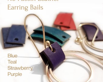 No Fussin Leather Earring Bails, fold over connectors, with holes, 1 PAIR Navy Blue, Teal, Strawberry or Purple