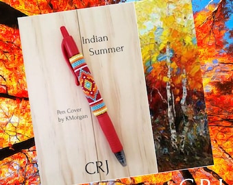 Indian Summer Pen Cover Pattern   Odd Count Peyote Pen Cover, Pdf Pattern, Pen Wrap, Southwestern Pen Cover
