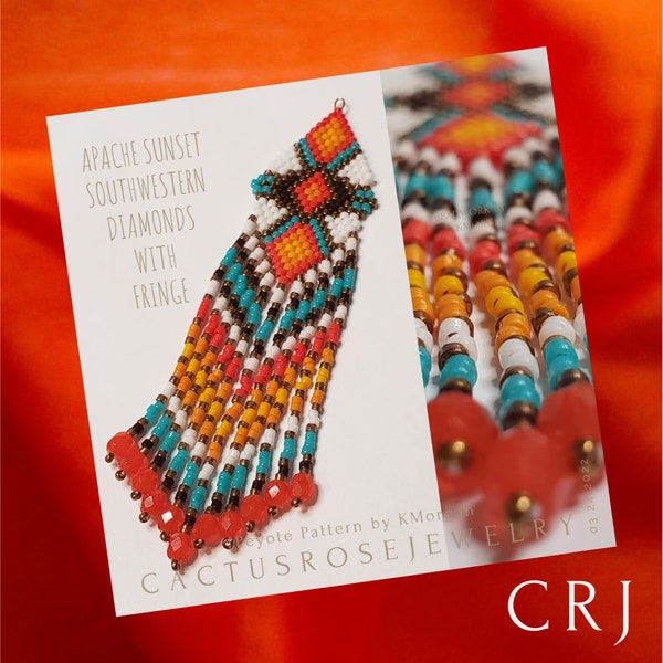 Apache Sunset, Southwestern Peyote Earrings with Fringe Pattern, Bead weaving pattern by KMorgan CRJ