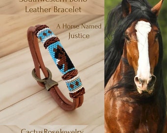 A Horse Named Justice, Odd Count Peyote Pattern Instant downloading PDF for use with my Round Leather Southwestern Boho Bracelet Kits
